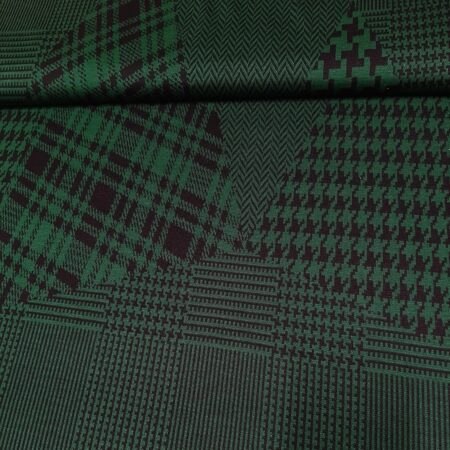 Punta di Roma stof groen-zwart – mix van ruit, pied-de-coq en visgraat