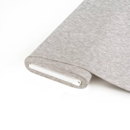 bio-french terry bruched in gemeleerd grijs.